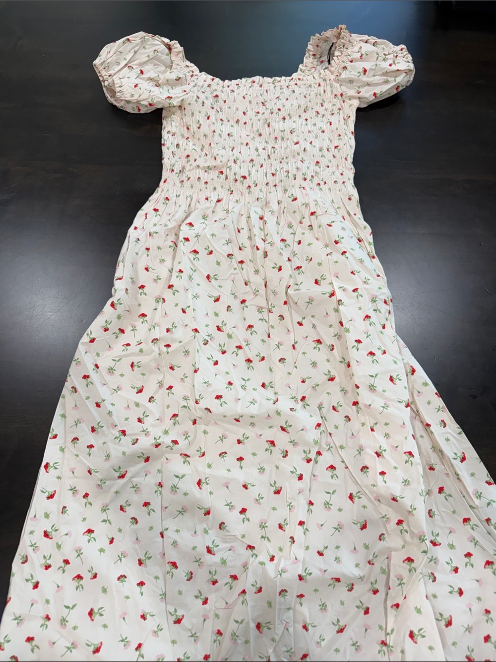 H&M Women’s White Dress with Red Floral Print. Size Small.